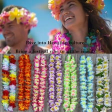 A colorful flower lei used as a Hawaiian welcome garland.