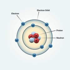 An educational illustration showing atoms with nuclei and electrons