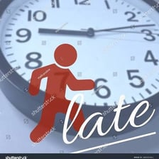 A person arriving while looking at a clock