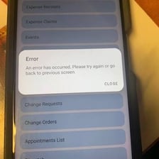 A smartphone displaying a generic app error notification