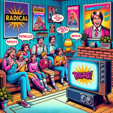 A retro 1980s scene with a casually dressed teenager