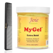 A jar of hair styling gel beside a comb