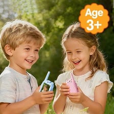 Two people communicating with handheld walkie-talkies.