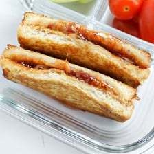 A peanut-butter-and-jelly sandwich packed for lunch