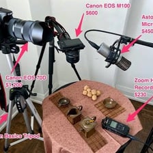 A microphone arranged for recording a whispering ASMR video.