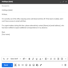 An email message indicating that the sender is out of office