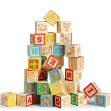 Three alphabet blocks labeled A, B, and C