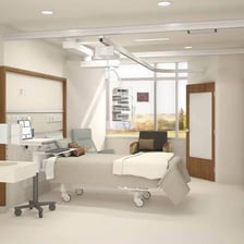 A hospital intensive care unit room with monitoring equipment.