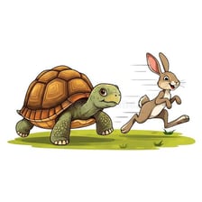 A tortoise and a hare competing in a race