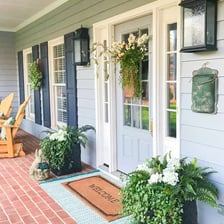 A set of house keys placed beside a front door