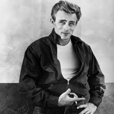 A portrait of actor James Dean associated with Rebel Without a Cause.