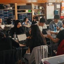 Students attending a class during the school year.