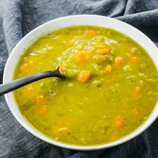 A bowl of green split pea soup