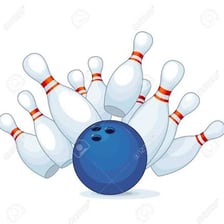 Bowling pins being knocked down by a ball.
