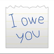 A handwritten note acknowledging money owed