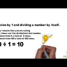 A simple math illustration showing a number divided by itself equals one