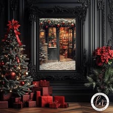 A festive Christmas scene with seasonal decorations.