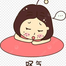 An illustration of a person expressing discomfort with a groan