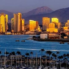 The San Diego skyline along its harbor.