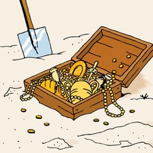 An illustration of stolen treasure and other loot