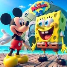 Mickey Mouse and SpongeBob SquarePants shown as cartoon characters