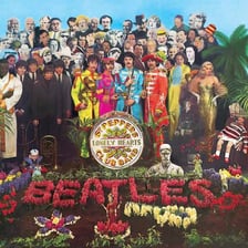 The colorful Beatles album cover for Sgt. Pepper’s Lonely Hearts Club Band.