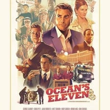 Promotional artwork for Ocean’s Eleven showing the heist-film cast.