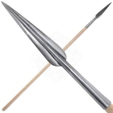 A long pointed spear displayed as a historical weapon