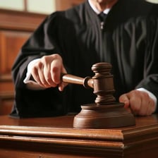 A gavel beside paperwork for a court case awaiting judgment