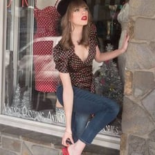 A fashion outfit with a deliberately vintage style.