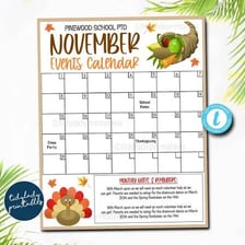 A calendar page for November marked near Thanksgiving.