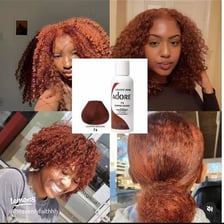 Hair-coloring products displayed with several shade swatches.