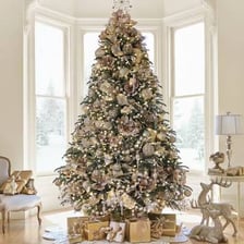 A fir tree decorated as a Christmas tree.