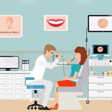 A doctor performs an examination related to the ear, nose, and throat.