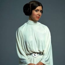 Princess Leia portrayed in Star Wars costume.