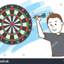 A person aiming a dart toward a dartboard