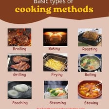 Food being prepared by boiling, frying, and sautéing.