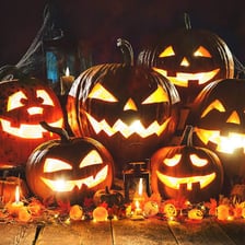 Carved jack-o’-lanterns displayed for Halloween