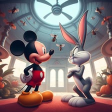 Bugs Bunny and Mickey Mouse shown as cartoon characters.