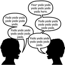 Speech bubbles showing a brief conversational exchange.