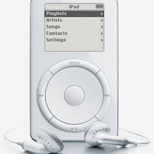 An original Apple iPod portable music player.