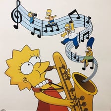 Lisa Simpson depicted with her saxophone.