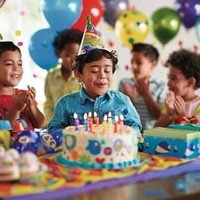 A person blowing out candles on a birthday cake