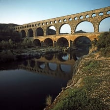 The three-tiered Pont du Gard Roman aqueduct in France