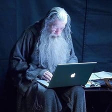 Ian McKellen in costume as Gandalf.