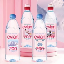 An Evian bottled-water bottle associated with the French Alps.