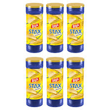A cylindrical can of Lay’s Stax stacked potato chips.
