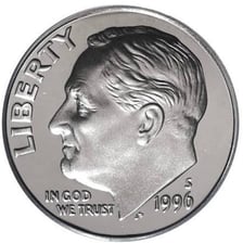A close-up of a United States dime.