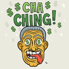 A playful illustration representing the money-related exclamation cha-ching