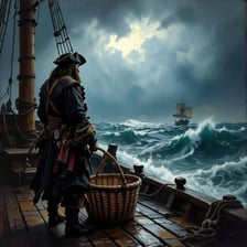 A sailor standing on the deck of a ship